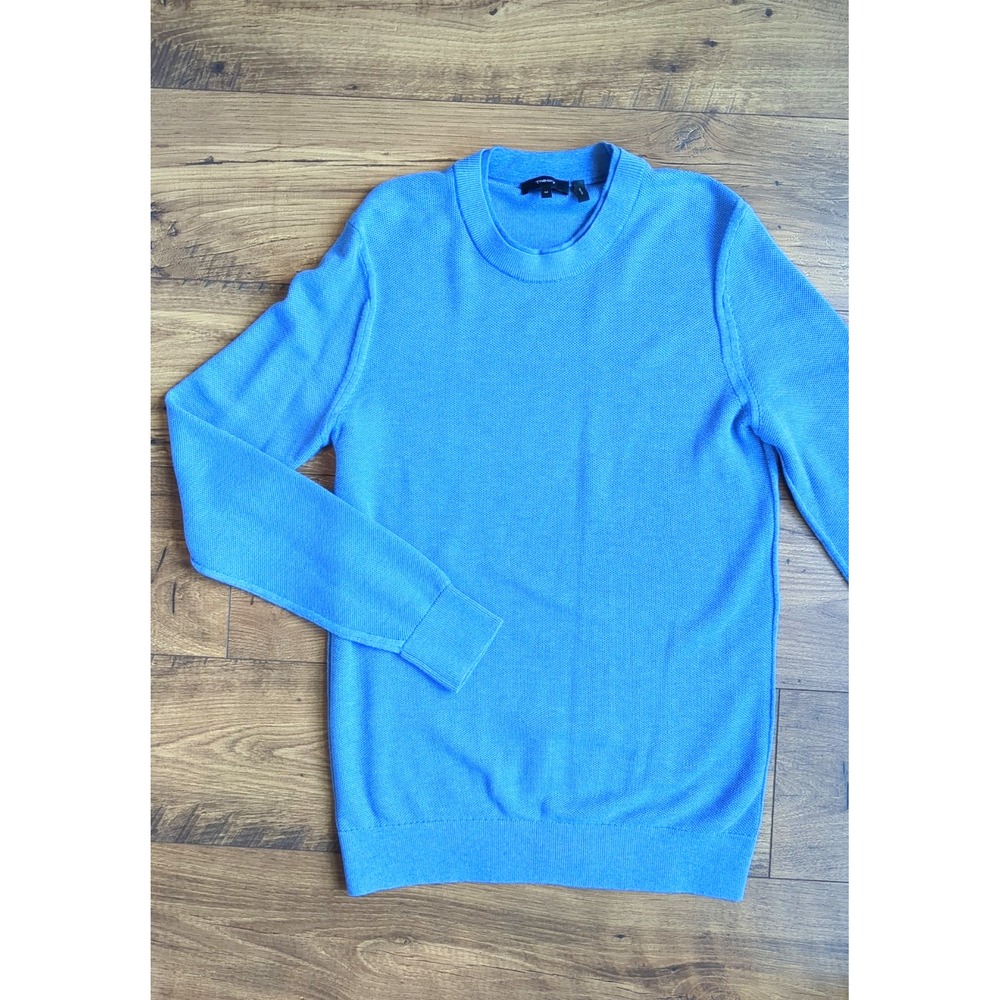 Theory Mens Sz M Double Crew Neck Blue Long Sleeve Sweater‎